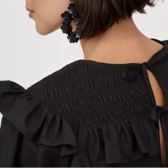 H&M Trend Conscious Short A-LIne Black Ruffle-trimmed Medium Cotton Dress - Picture 5 of 16